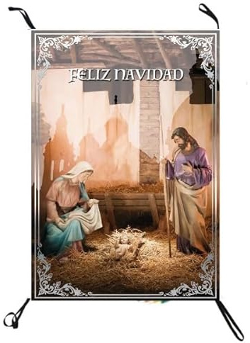Balconera Navidad Clásica | Imagen Nacimiento Virgen María San José y Niño Jesús | Decoración Balcones o Ventanas (100x70cms) | Ancestrad
