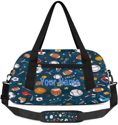 Personalized Balls Sports Sport Duffel Bag Custom Name Kids Gym Bags Carry On Travel Bag Weekender Overnight Bag for Boys Girls Teens