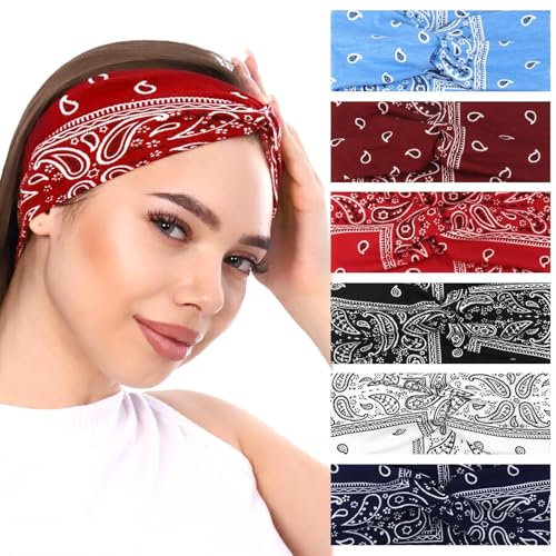 Sularpek Haarbänder Damen, 6 Stück Stirnband Damen Elastisch Weiche, Sommer Boho Stirnband Print Haarschmuck, Yoga Sport Haarband,Sport Haarbänder Elastisch für Mädchen und Frauen (6 Farben)
