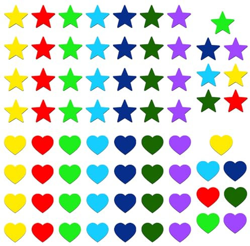 Keboyoe 70 Pièces Aimant Étoile Aimants Tableau Magnétique Magnet Étoile Aimants Frigo Petit Aimant Tableaus Blanc Coloré Magnet Frigo pour Tableau Blanc Réfrigérateur L'école,Bureau(Coeur,Étoile)