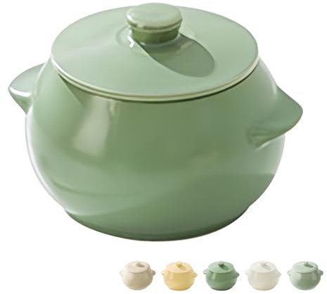 Dowbom Piccola ciotola da zuppa con coperchio, 450 ml, adatta al forno a microonde, tazza da brodo (verde opaco)