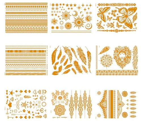9 Stück Goldene Tattoos Temporäre Tattoo Aufkleber Glitzer Tattoos Festival Festliche Accessoires