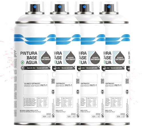 Etrexonline Pintura Spray Ecológica 400ml - Base Agua, Sin Olor - Para Muebles, Metal, Plástico y Madera - Colores Vivos y Permanentes, Cobertura Uniforme - Blanco Satinado, 4 unidades