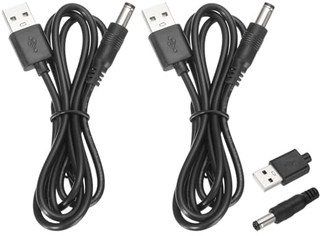 sourcing map 2pcs USB to DC Power Cable 3A 5V DC Power Cord 5.5mm x 2.1mm Jack Charging Plug Connector Cable Adapter for Fan Camera Phone Tablet Devices (3.3ft/1m, Black)
