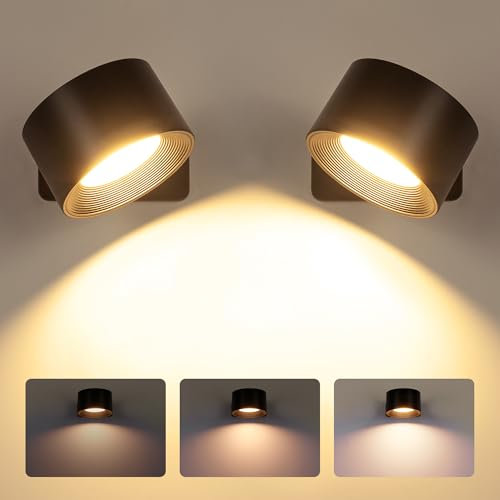 Wandleuchte Innen 360°Drehbare Touch-Steuerung Wandlampe mit Akku 3 Heiilligkeitsstufen Wandleuchte ohne Stromanschluss für Wohnzimmer/Schlafzimmer/Treppenhaus/Bilder/Flur/Bett/Nacht(2 Packung)
