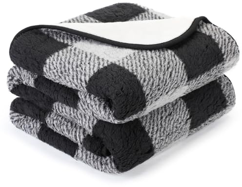 IDOGCHEW Couverture Chien Imperméable 100 x 75 cm, Plaid Chien Anti Pipi, 2 Faces Utilisables en Sherpa et Flanelle, Protège pour Lit Canapé Fauteuil, Noir Gris