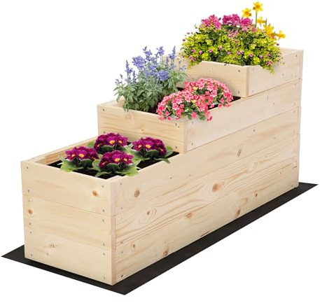 MODO24 Hochbeet Holz, 3-stufiger, Blumenkasten 45x30x93 cm, Natur | Komplettes Anzuchtset inkl. Schrauben, Dekoratives Gemüsebeet, Kräuterbeet & Blumenkasten für Garten und Terrasse