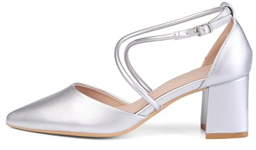 Rio Fiore dampumps, vit/silver, 6 cm blockklack, mjukt konstläder, rempumps, skor med remmar, korsade pumpar HF33038, silver, 38 EU