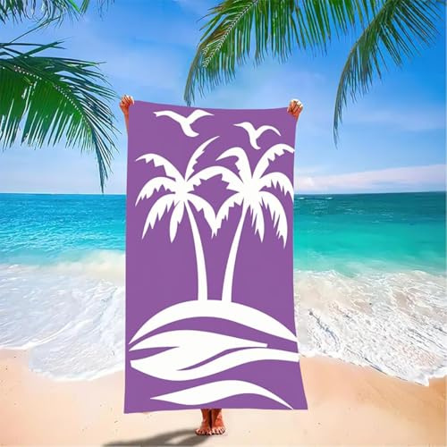 Palm Trees Microfibre Beach Towels for Adults Extra Large, 160 x 80 cm Purple Quick Dry Beach Towel with storage bag Lightweight Swimming Towel, Sand Free Sun Lounger Towels for Travel, Holiday XV-H