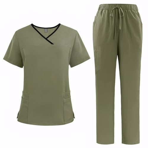 Meichoon Medical Overalls Suit Scrub Set for Women Polyester Lightweight Stretch Pants 4 Pocket Top Quick Drying Work Uniform