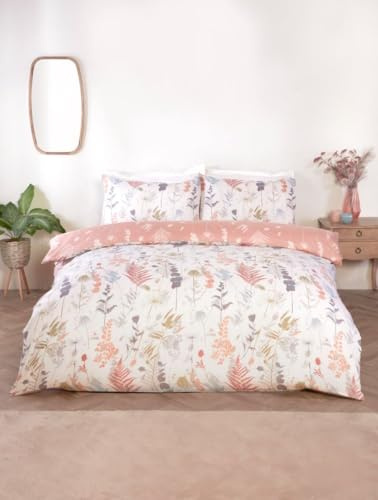 Rapport Camargue - Set completo di biancheria da letto singolo, reversibile, con lenzuolo con angoli e federa, colore: bianco/pesca