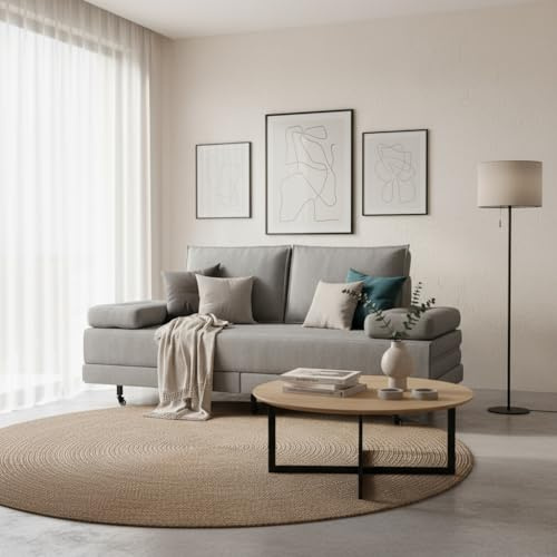 RXMORI Divano trasformabile 90/180 x 200 cm, divano letto, matrimoniale con divano letto estraibile, rete a doghe, rivestita in lino, materasso e cuscino(grigio) (Grigio, 90 x 200 cm/180 x 200 cm)