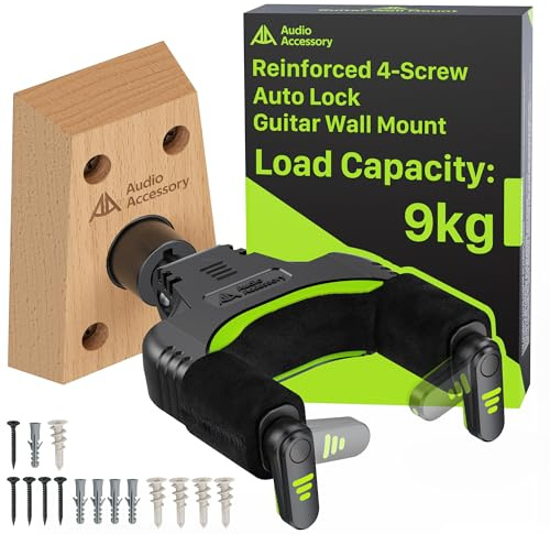 AA AUDIO ACCESSORY Support Guitare Mural Verrouillage Automatique, Crochet Velours Nitro, Design Robuste, Base Bois 4 Vis, Charge Max 9 kg, Pour Basse, Acoustique, Classique Guitare Électrique