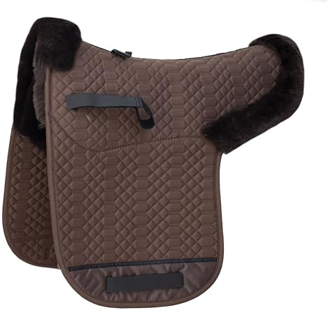 Engel Reitsport | SADEK2-D-MOC-MOC | Lammfell Satteldecke | Fell in Sattellage | Fellrand vorne und hinten | Dressur | Stoff Mocca Fell Mocca