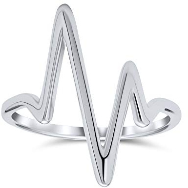 Geometric Midi Knuckle 1MM Band Stackable Chevron Lightening Bolt Heartbeat V Ring .925 Sterling Silver