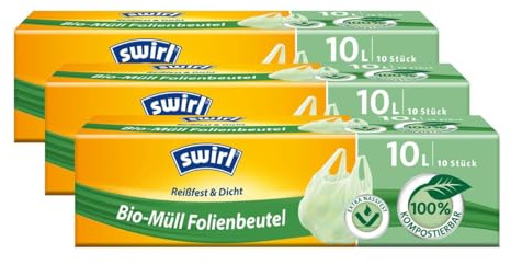 Swirl Bio-Müll Folien-Beutel 10l mit Tragegriff 10 stk./Rolle (3er Pack)