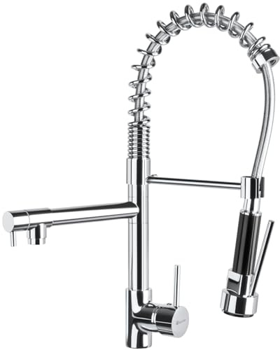 tectake® Rubinetto Miscelatore, Rubinetto Lavello Cucina, Lavandino Cucina con Doccetta Estraibile, Auto-Disincrostante, 2 x Miscelatore Cucina, Tubi Inclusi, Semplice Installazione