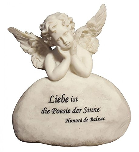 Fachhandel Plus Grabschmuck Engel Grabengel Schutzengel Grabschmuck mit Spruch Liebe ist die Poesie der Sinne von Honoré de Balzac Engelsfigur weiß Grabdeko