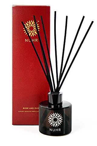 NUHR Home 130ml Rose & Oud Luxury Reed Diffuser with Multi Note Fragrance, Long Lasting Fresh Aroma for Home, Wrapped on Rich Velvety Base