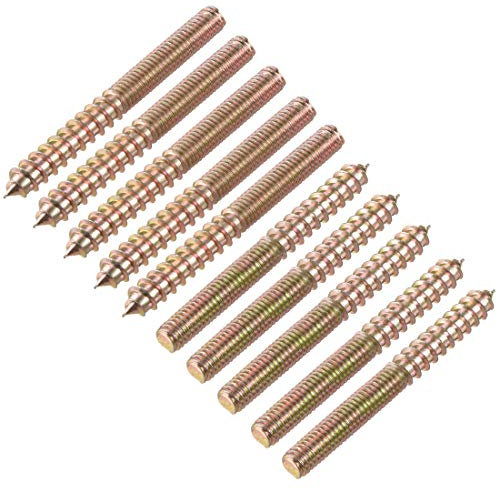 sourcing map M6 Vis Double Filetage Boulon Longueur 60mm Double Tête Autotaraudeuse 6mm Bois Joint Meubles Jambes 10Pcs