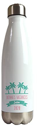 CADEAUX.COM - Gourde Isotherme Palmier - Personnalisable en INOX - Bouteille Isotherme 500 ML avec Bouchon À Vis- Idée Cadeau Personnalisé