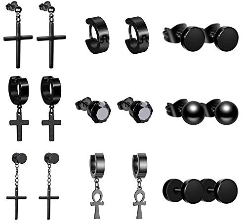OIDEA Herren Damen Ohrringe Set: Creolen Magnet Ohrringe aus Edelstahl in Gold Schwarz Silber Runden Kreuz Anhänger Ohrstecker Ohrhänger Punk Rock Fake Ohrclip Ohrschmuck Geschenk für Unisex