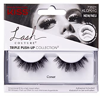 KISS Lash Couture Triple Push Up Collection 1 Pair of False Lashes, Corset, 3D Volume False Eyelashes, Cruelty-Free, Reusable includes Lash Glue