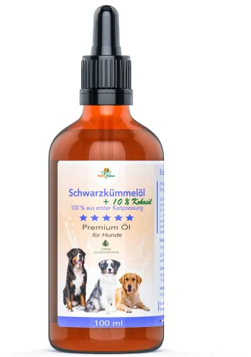 Mahu Natur 100 ml Schwarzkümmelöl Für Hunde + 10% Kokosöl - Ungefiltert - Nachhaltige Glasflasche Mit Glaspipette - Optimal Fürs Barfen