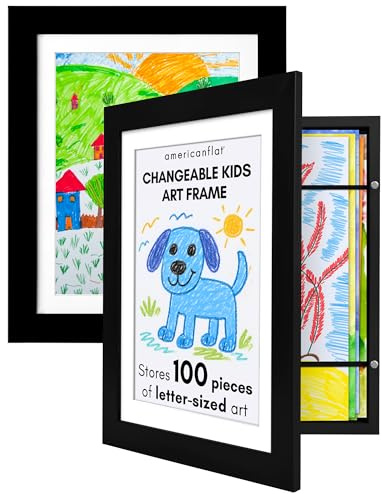 Americanflat A4 Bilderrahmen für Kinderzeichnungen - Schwarz - Verbundholz mit Bruchsicherem Glas - Horizontale & Vertikale Versionen - 2er Pack