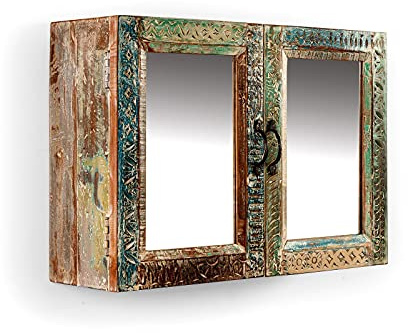 Woodkings® Bad Spiegelschrank Blue Lagoon Massivholz Mango Altholz bunt Holzspiegel Badmöbel Badezimmermöbel Hängeschrank Wandspiegel Badspiegel