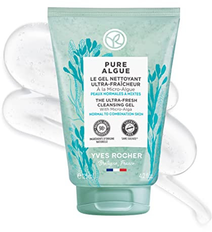 Yves Rocher PURE ALGUE - Gel Limpiador Ultra-frescor con Micro Algas - Limpia, oxigena y refresca - Pieles Normales a Mixtas - 125 ml