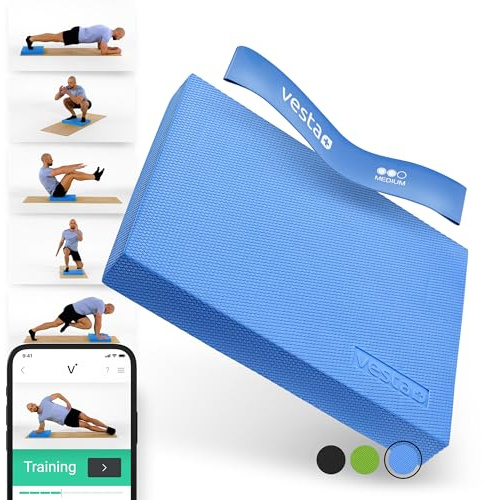 Vesta+ Balance Pad Blau M + Fitnessband + Fitness APP, Testsieger bei Balance Pads als Stabilisationstrainer & Balance Kissen, Balance Board M Pad als Balance-Pad, Balancepad Physio, Balancekissen