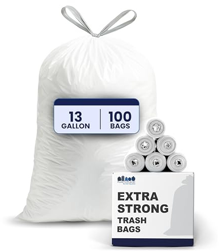 Plasticplace 13 Gallon Trash Bags 1.2 Mil White Drawstring Garbage Can Liners 24x27 (100 Count)