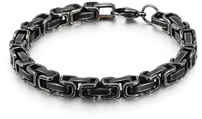 Bishilin Schwarz Armbänder 20CM, Armband Herren Edelstahl 6MM Königsarmband mit Karabinerverschluss Armband Charms Freundschaftsarmband für Männer Jugend