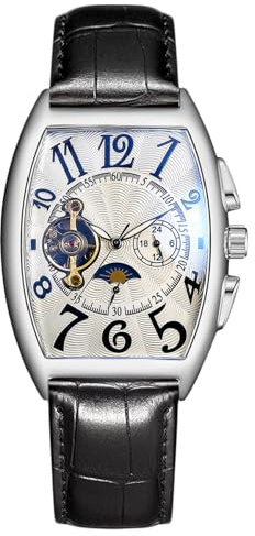 RORIOS Orologio Uomo Automatico Meccanico Orologio Da Polso Quadrante Scheletro Orologi con Cinturino in Pelle Tourbillon Orologi