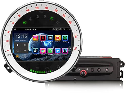 Erisin 7 Pouces 8 cœurs 4GO+64GO Android 14 Autoradio Bluetooth GPS Navigateur pour BMW Mini Cooper, Autoradio 1 din Support CarPlay sans Fil Android Auto Dab+ DSP WiFi RDS FM USB TNT OBD2 CD Canbus