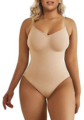 SHAPERX Body Moldeador Mujer Shapewear Fajas Reductoras Control de Abdomen Bodysuit lnvisible Posparto, UK-SZ5215-Beige-L/XL