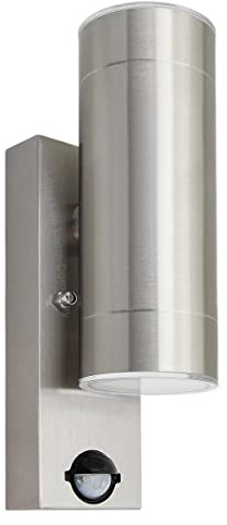 Long Life Lamp Company Outdoor LED Double Wall Light PIR Motion Sensor Stainless Steel Mains Powered Waterproof ZLC345