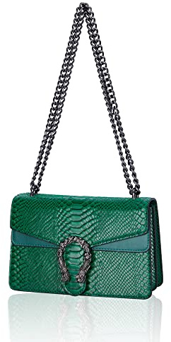 Bolso bandolera y de mano, de piel sintética, de mujer, con estampado de serpiente clásico, con cadena.