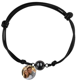 Zopmopae Benutzerdefinierte Foto-Armband Mit Bild im Inneren - Personalisierte Kreis Projektion Armband Mit Geflochtenem Seil für Männer, Frauen, Paare und Beste Freunde