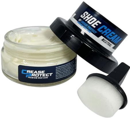 Crease Protect Shoe Cream Polish - Moisturises & Nourishes & Restores Colour - Includes Sponge (Natural/Neutral, Pack of 1)