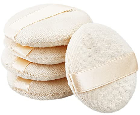 5 spugnette rotonde per cipria, morbide, per trucco viso e corpo, contenitore pressato per sfumare, fondotinta, crema, nastro per il trucco, applicatore per cuscino in spugna (beige)
