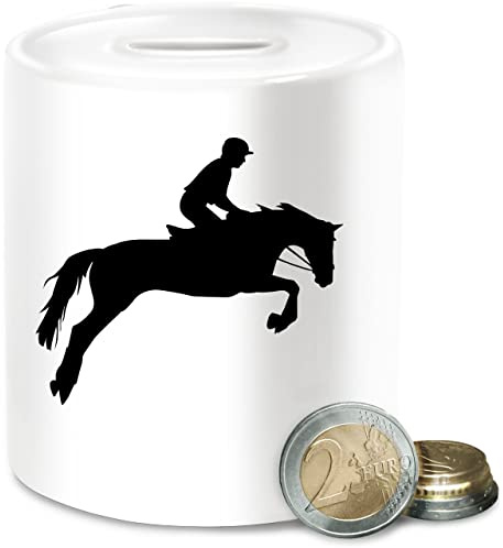 Spardose - Pferde - Springreiten Pferd I Springreiter Geschenk Pferdeliebhaber - Unisize - Weiß - spardose￼ mit REIT sprüche springpferd mädchen Reiter Pferdefreunde pferdebesitzer für Horse