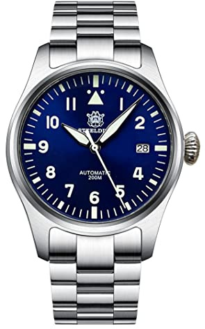 NIADI Automatik Mechanische Herrenuhr Saphirglas Edelstahl Wasserdicht NH35 Automatik Pilotenuhr Herren