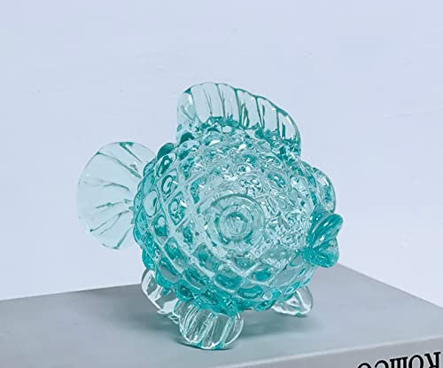 DECRZPB Farbige Glasurkunst grüner Fisch Glasfigur handgefertigt Briefbeschwerer aus mundgeblasenem Glas Geschenk für Geburtstag Heimdekoration Tischdekoration