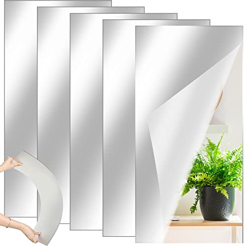 Queekay 5 Pcs Home Gym Mirrors 12 x 24 Acrylic Wall Mirror Tiles 2mm Thick Self Adhesive Mirror Sheets Frameless Wall Mounted Mirror Stickers Decor for Workout Bedroom Ceiling