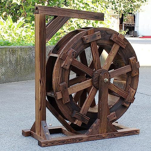 Fontana da Giardino all'aperto,Fontana a Ruota Idraulica in Legno,Fontana Decorativa con Ruote Feng Shui in Legno da Balcone,Fontana a Cascata Ornamentale per Piscina con Stagno da Patio ( Size : 60cm