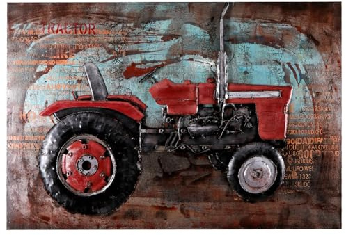 H4L Wandbild Metallbild Relief Bild Traktor rot 3D-Optik 120x80cm handgefertigt Landwirtschaft