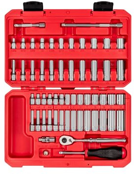 TEKTON 1/4 Inch Drive 6-Point Socket and Ratchet Set with Case, 56-Piece (5/32-9/16 in., 4-15 mm) | SKT05303