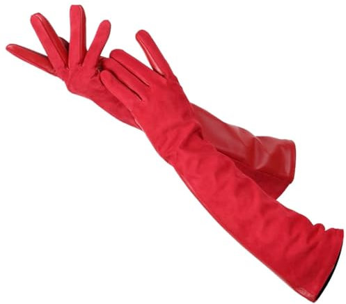 Pulcykp Damen Handschuhe Lederhandschuhe Halten Warm Winter Lange Handschuhe, rot, 34